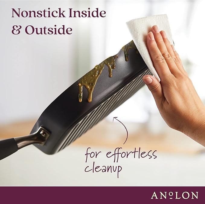 Anolon Advanced Home Hard Anodized Nonstick Deep Square Grill/Griddle Pan with Pour Spouts, 11 Inch - Moonstone