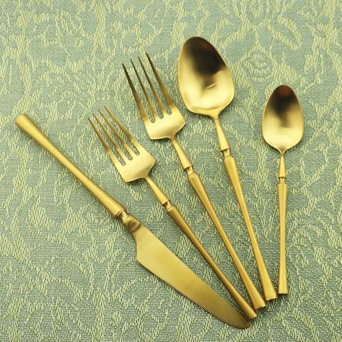 Gugrida Unique & Beautiful Flatware Set - 5 Piece Iridescent Silverware Sets | 18/10 Stainless Steel Reusable Cutlery Set | Gold Utensils Service For 1 with Dessert Fork, Knife, Spoon, Dinner Fork