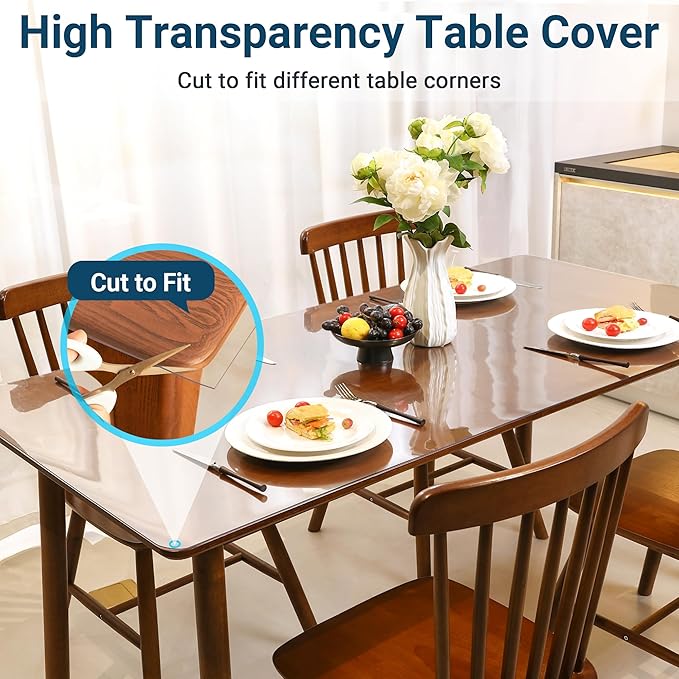 Clear Table Cover Protector Rectangle 38 x 72 Inch, 1.5mm Transparent Plastic Table Protector Waterproof, Anti-Scratch Clear Desk Mat for Office Desktop Dresser Dining Table, FDA Compliant