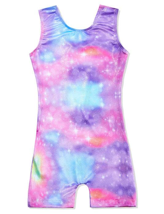 Domusgo Leotard for Girls Gymnastics Size 5-6 Years Old Shiny One-Piece Colorful Bubble Biketard with Shorts