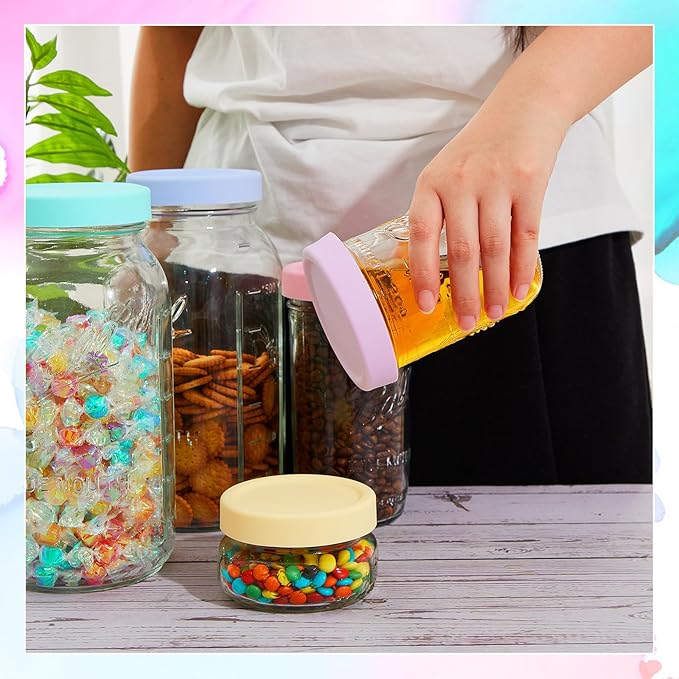 Teenyyou 6 Pcs Silicone Wide Mouth Lids Mason Jar Lids Thickened Leak Proof Lid for 86 mm All Wide Mouth Mason Jars, Reusable Large Canning Jar Caps(Macaron)