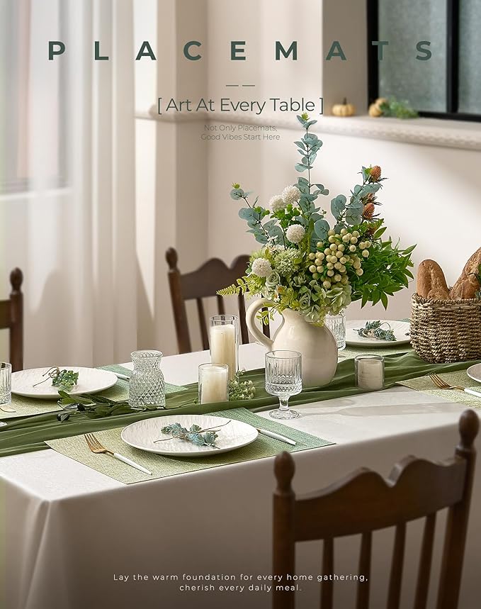 Leetaltree Gradient Green Woven Placemats Set of 8 - Heat Resistant Non-Slip Place mats for Dining Table, Washable Durable PVC Vinyl Woven Table Mats(Gradient Green, 8)