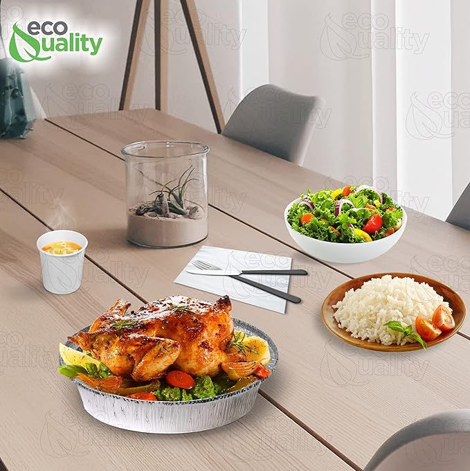 EcoQuality 9" Round Aluminum Foil Pans - Disposable Containers with Foldable Walls for Pie Baking, Cooking, Serving, Reheating, and Storing - Freezer and Oven Safe Tart Pan 150 Pack