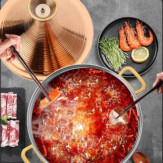Stainless Steel Moroccan Tagine Pot, Large Moroccan Tajine Casserole with Cone-Shaped Lid, Non Stick Tagine Cooking Pot with 2 Handles(22cm/8.6in, Silver)