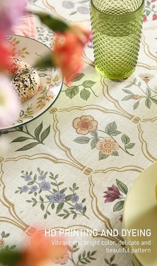 ISAENNE Designer Linen Extra Long Rectangle Tablecloth,Western Colorful Floral Indoor Table Cloth,Wrinkle Resistant Decor Tablecloths for Dining Thanksgiving Kitchen,63"*110"-Serenity B