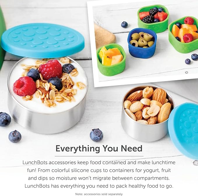 LunchBots Medium Uno Stainless Steel Sandwich Container - Open Design for Wraps - Salads or a Small Meal - Eco-Friendly - Dishwasher Safe and BPA-Free - Aqua Dots