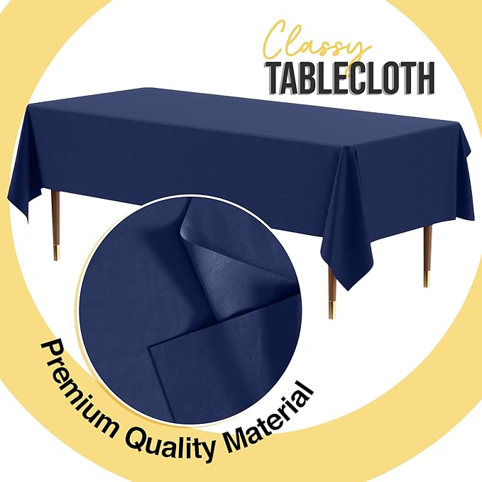 Party Solids 66% Thicker Premium Plastic Table Cloth Rectangle Table Cover 0.5 Mil 6 Pack Navy Blue Table Cloth 54 Inch x 108 Inch Disposable Tablecloth Won't Tear Easily Like Cheap Thin Brands