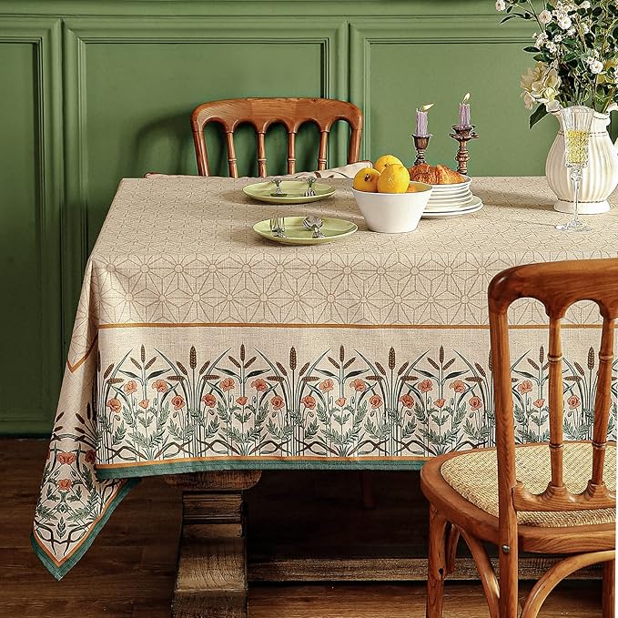 patdrea Designer Vintage Linen Small Table Cloth for Rectangle Table,French Floral Durable Breathable Tablecloth,Dacorative Cover for Kitchen Dining,Christmas,Thanksgiving,55"x71"-Cudillero