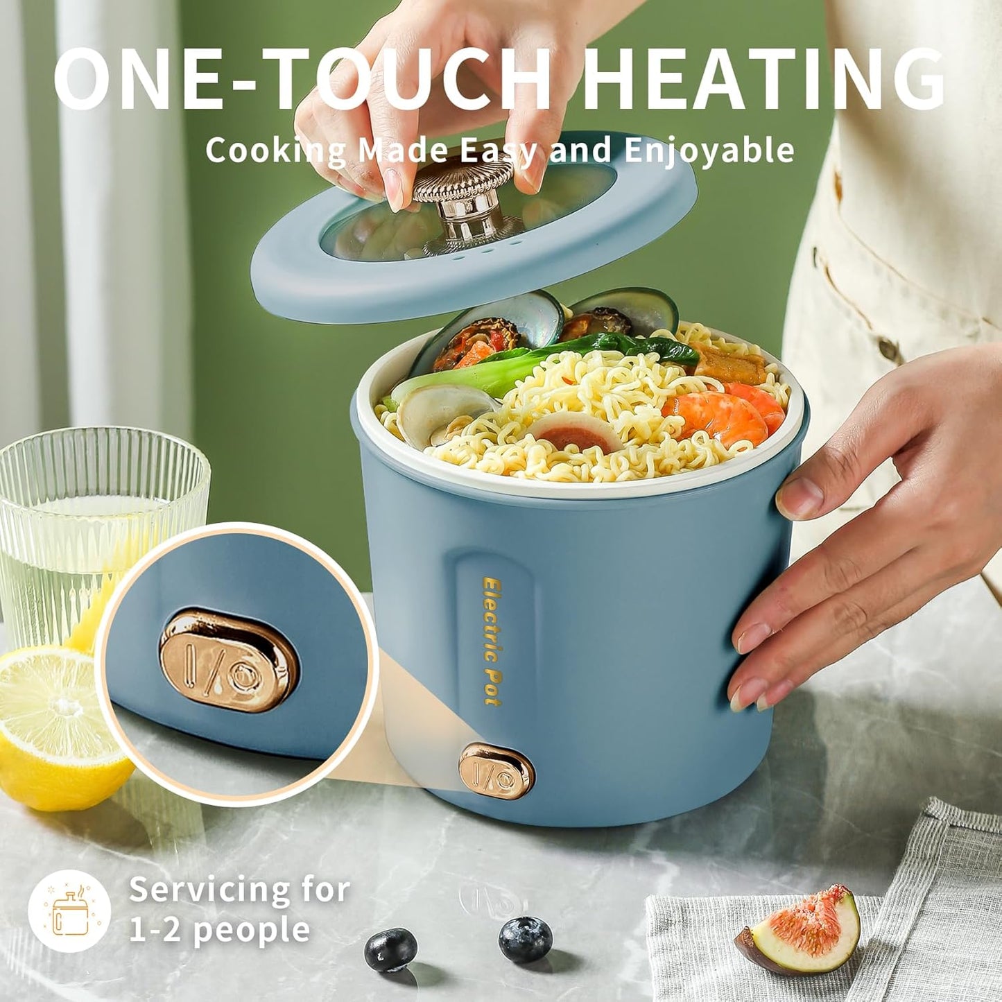 Hot Pot Electric, 1L Mini Ramen Cooker, 450W Rapid Noodles Cooker, Multifunctional Electric Pot for Cooking Pasta, Soup, Portable Pots with Over-Heating Protection for Dorm, Office, Travel