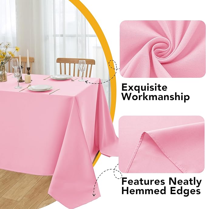 6-Pack Pink Tablecloths for Rectangle Tables, 90 x 132 Inches, Stain-Resistant Polyester Fabric for 8 Foot Tables - Washable Table Covers for Weddings, Banquets, Birthday Parties, Events