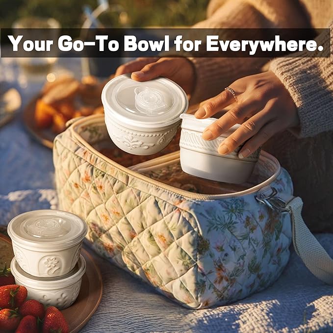 Artena Ramekins with Lids, Creme Brulee Ramekins Oven Safe, Ceramic Pudding Cups, Souffle Cups, Custard Cups, Dipping Sauce Cups, Food Storage Containers with Lids, Set of 4 (Willow Leaf, 8 oz)