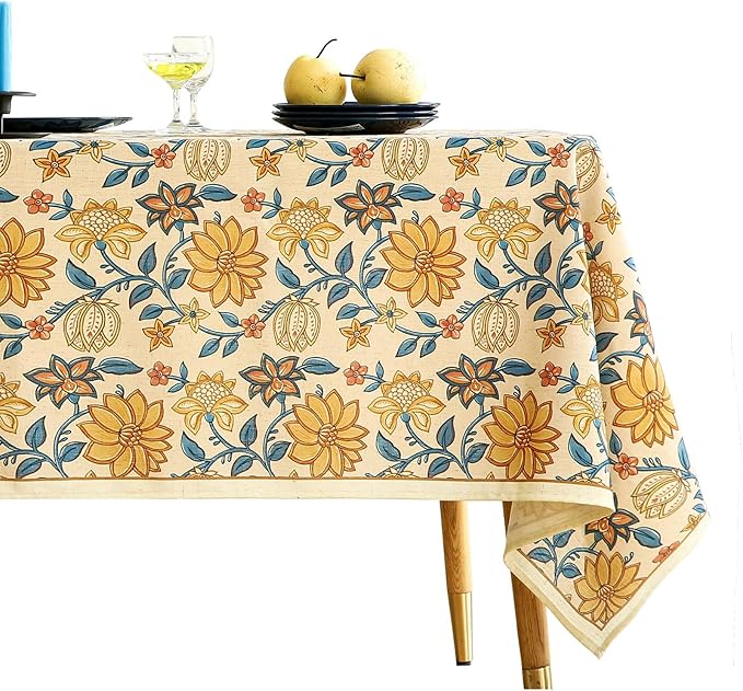 ISAENNE Designer Bohemian Floral Rectangular Tablecloth,Linen Colorful Table Cloth,Wrinkle Resistant Decor Tablecloths for Dining Thanksgiving Kitchen Party Christmas,55"*79"-Estevan B