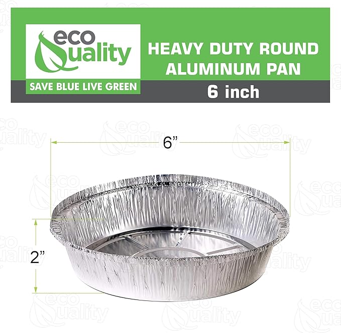 EcoQuality 6" Round Aluminum Foil Pans - Disposable Containers with Foldable Walls for Pie Baking, Cooking, Serving, Reheating, and Storing - Freezer and Oven Safe Tart Pan 250 Pack