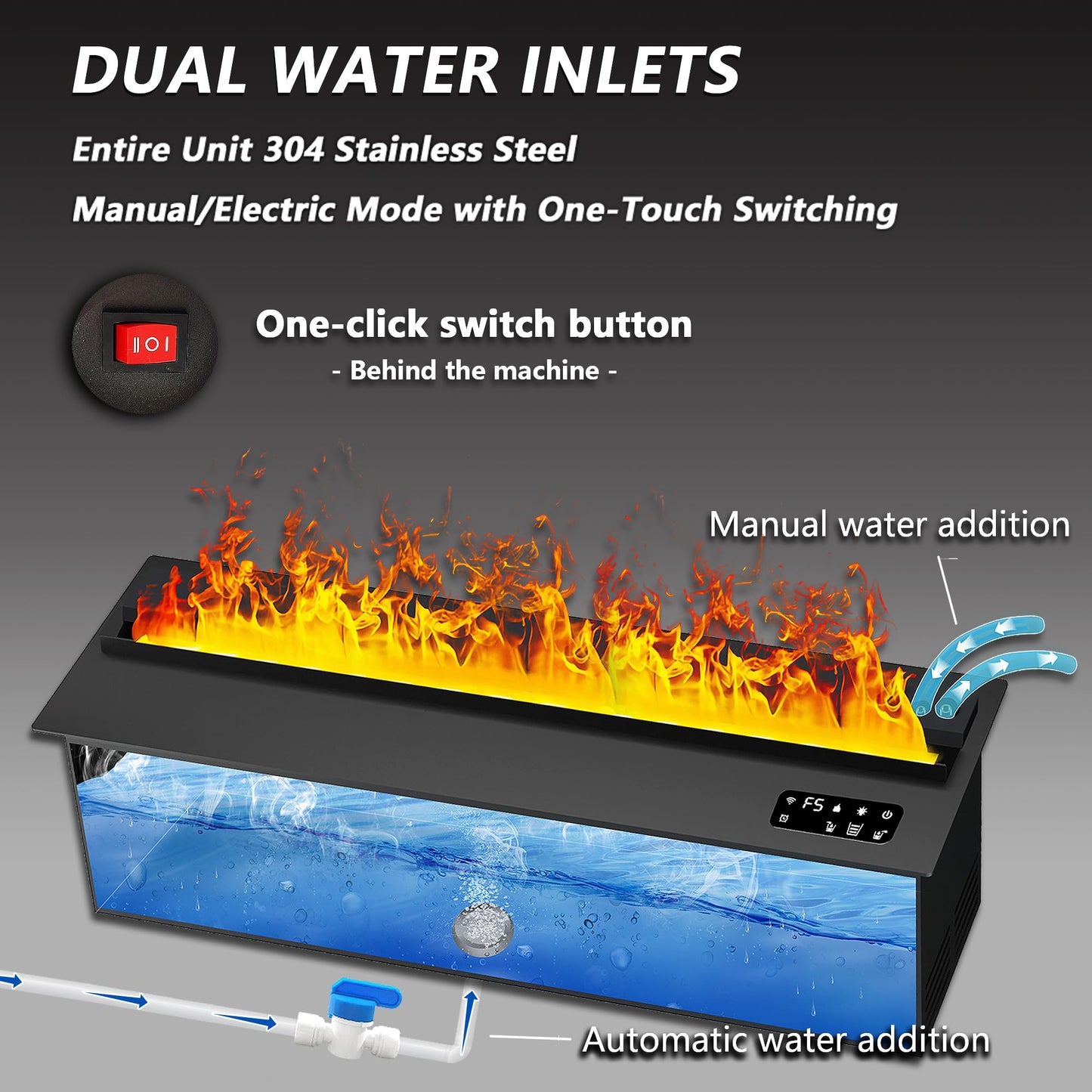 Water Vapor Fireplace Recessed Realistic Atomized Flame, Electric Fireplace with Manual Water Control and Remote Control,with 5ft Power Cord,Size: L31.5 x W7.87x H8.27 in