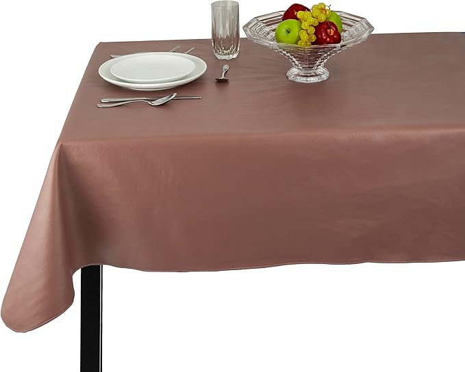 Yourtablecloth Heavy Duty Vinyl Rectangle or Square Tablecloth – 6 Gauge Heavy Duty Tablecloth – Flannel Backed – Wipeable Tablecloth with Vivid Colors & Many Sizes 52 x 90 Mauve