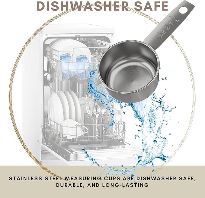 1/3 Cup Stainless Steel Measuring Cup | Sturdy Metal 80 ml | 80 cc | 3 oz | Single Cup for Wet and Dry Ingredients | Great for use as 1/3 Cup Dog Food Scoop - 1 PK