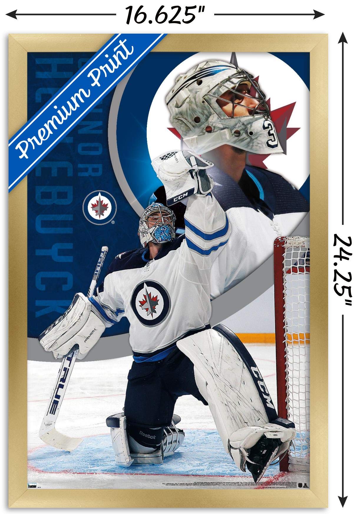 Trends International NHL Winnipeg Jets-Connor Hellebuyck 20 Wall Poster, 14.725" x 22.375", Gold Framed Version