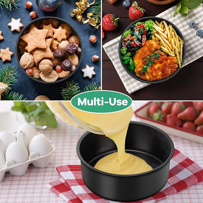 TeamFar 4inch Cake Pan Set of 3, Nonstick Mini Round Baking Cake Pan with Stainless Steel Core, for Baking Smash/Layer Cakes, Healthy & Heatproof, Release Easily & Easy Clean