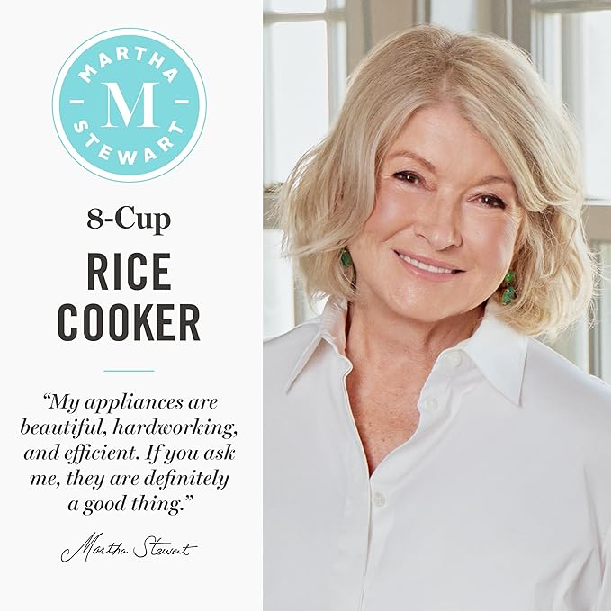Martha Stewart Rice Cooker, 4 Cup (Uncooked) / 8 Cup (Cooked), Ceramic Non-Stick Removable Pot, Keep Warm, Measure Markings, Steam Basket, Brown & Sushi Rice, Quick Cook, Quinoa, Grains, Oats, Caviar Gray