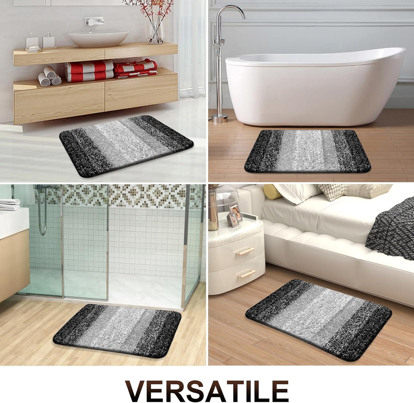 OLANLY Bathroom Runner Rugs 40x24, Extra Soft Absorbent Microfiber Bath Rugs, Rubber Backing, Quick Dry, Machine Washable Bath Mats for Bathroom Floor, Tub and Shower, Home Decor Accessories, Black