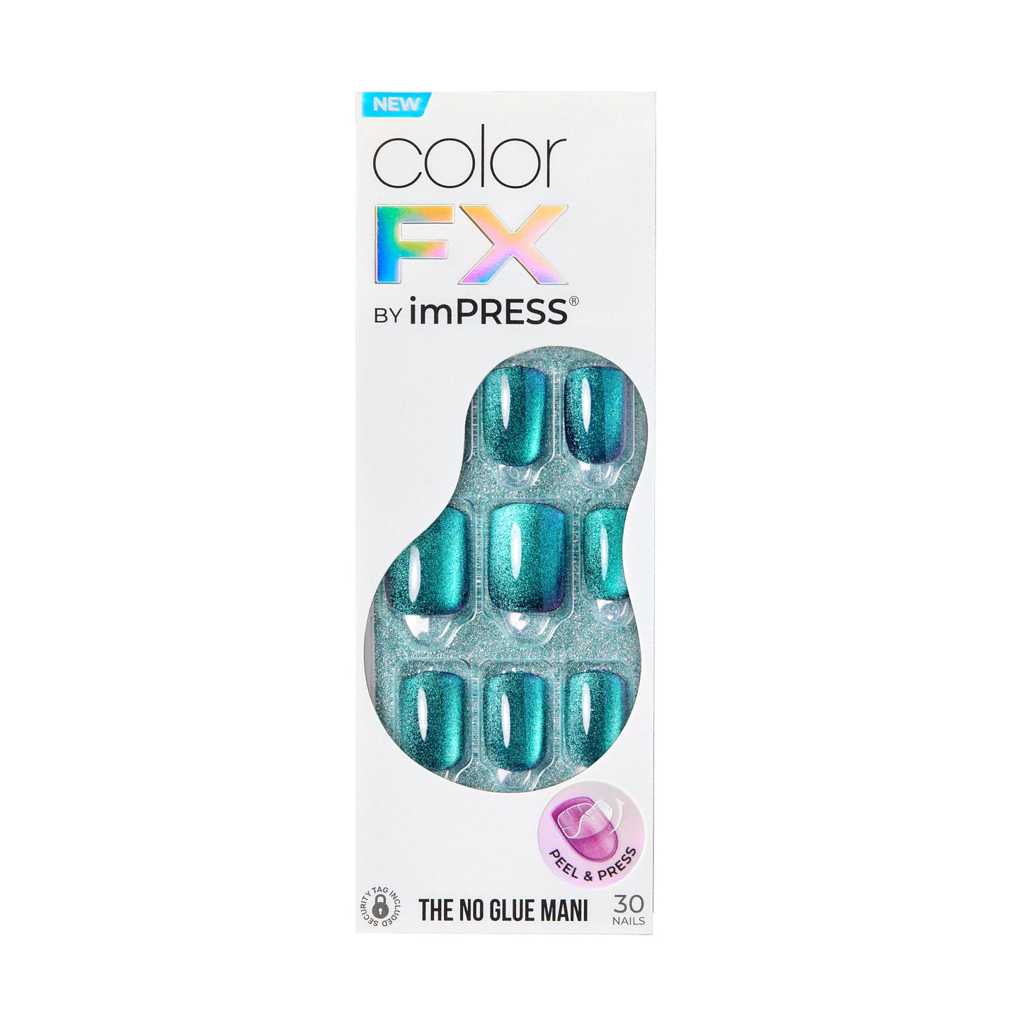 KISS imPRESS No Glue Mani Press-On Nails, Color FX, 'Better Things', Dark Green, Short Size, Squoval Shape, Includes 30 Nails, Prep Pad, Instructions Sheet, 1 Manicure Stick, 1 Mini File