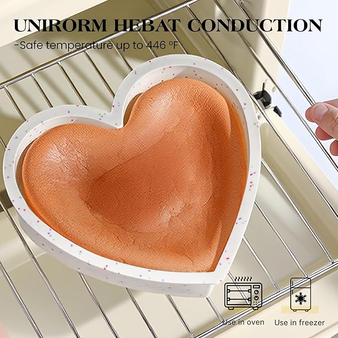 3 Pcs Silicone Heart Shaped Cake Pans 10 Inch 8 Inch 6 Inch Mini Small Large Heart Cake Pan Set Nonstick Silicone Heart Molds for Baking (Cream)