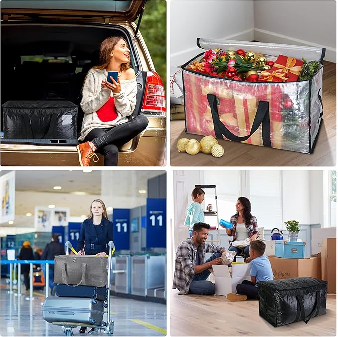 BALEINE 8-Pack Oversized Moving Bags with Reinforced Handles, Heavy-Duty Storage Tote for Clothes, Moving Supplies (Clear, 8-Pack)