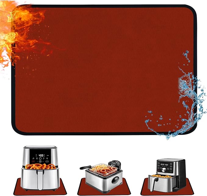 Heat Resistant Mat for Air Fryer,Deep Fryer,Oven,16x20in Hot Pads for Kitchen Counter Heat Protector,Under Coffee Maker Mats for Quartz Countertop Protector,Deep Fryer Coffee Machine Accessories (Red)