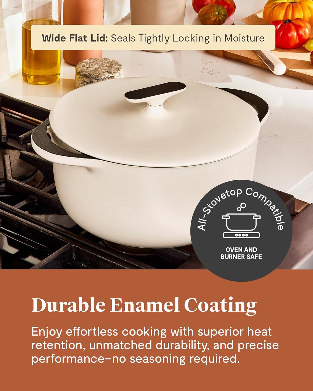 Caraway Enameled Dutch Oven - 6.5 qt Cast Iron Dutch Oven With Lid - 3 Layer Enamel Coating - No Seasoning Required - Compatible With All Stovetops - Oven Safe - No Forever Chemicals - Rust