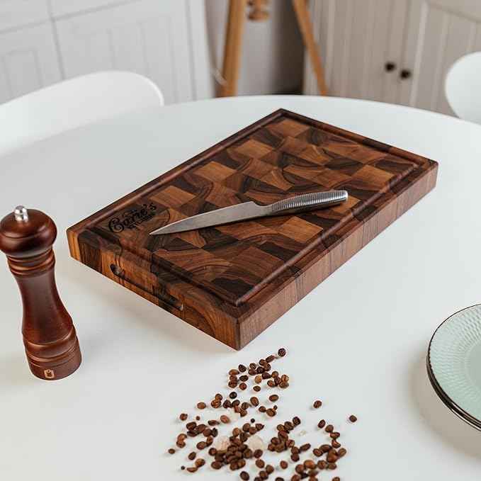 Handmade Personalized Walnut End Grain Cutting Board – Custom Engraved Wood Chopping Block, Perfect Gift for Home Chefs by GrainWoods (20x14x2 Inches)
