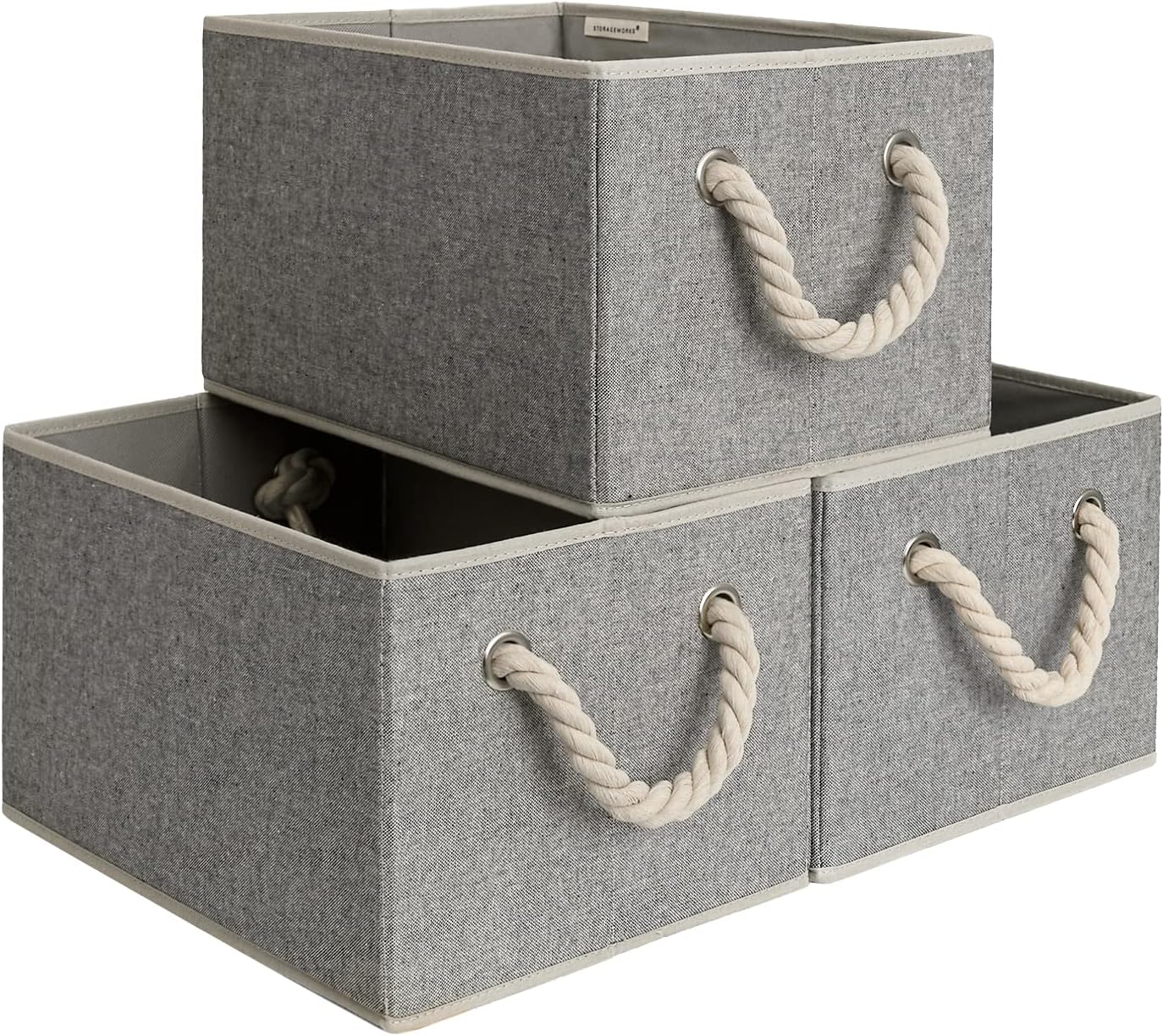 StorageWorks Storage Baskets for Shelves, Foldable Fabric Closet Storage Bins with Handles, Fabric Storage Bins Clothes Organizer, Gray, 3-Pack, Large