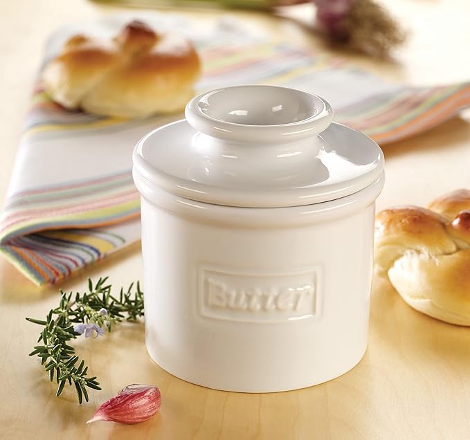 Butter Bell - The Original Butter Bell crock by L Tremain, a Countertop French Ceramic Butter Dish Keeper for Spreadable Butter, Café Matte & Retro Collection (BBCCWHT)