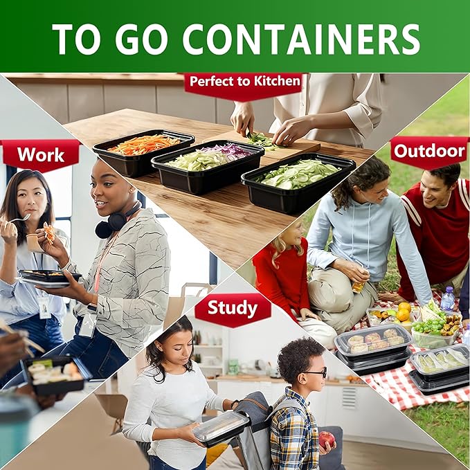 32oz Meal Prep Containers Bulk 48 Set with Forks and Lids - 1 Compartment Food Containers Leakproof Snack Container Food Storage Containers, Freezer Safe Plastic Lunch Take Out Box