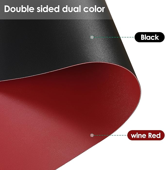 Leather Desk Mat,1.8mm Thick,17x48 Inch Desk Cover,Desk Protector Mat,Dresser Cover Top,Leather Table Cover,Side Table Cover,Office Desk Cover,Office Table Cover(Black+Wine Red,17x48)