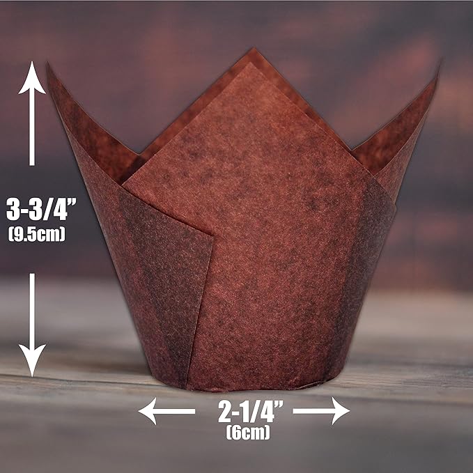 (JUMBO EXTRA LARGE size) Natural+Brown+White Tulip Baking Cups 2-1/4"(Base diameter) x 3-3/4"(Wall height) Greaseproof paper baking cupcake Muffin liners, Case of 130 pcs