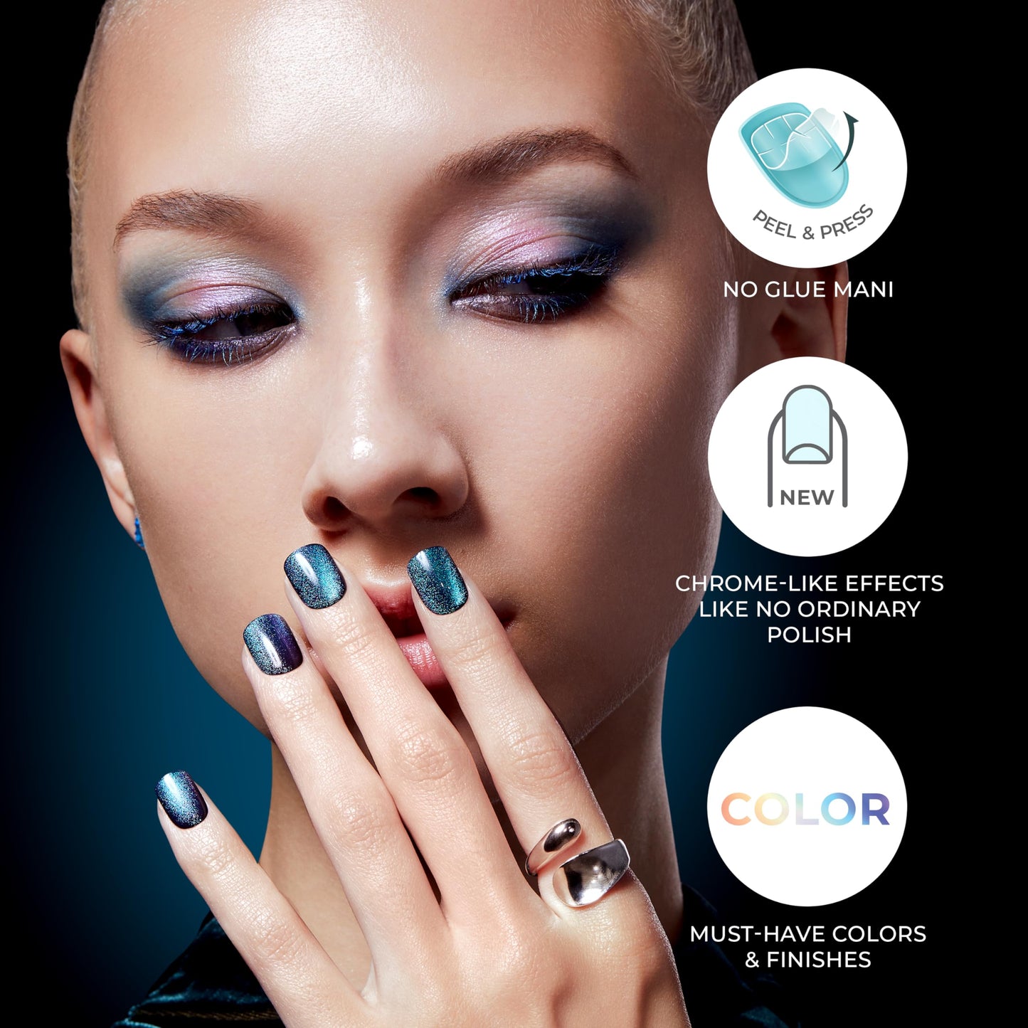 KISS imPRESS No Glue Mani Press-On Nails, Color FX, 'Better Things', Dark Green, Short Size, Squoval Shape, Includes 30 Nails, Prep Pad, Instructions Sheet, 1 Manicure Stick, 1 Mini File