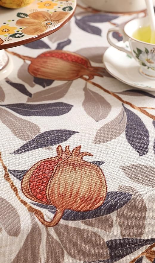patdrea Designer French Extra Long Rectangle Tablecloth,Vintage Linen Pomegranates Leaves Pattern Tablecloths,Fall Decor Table Cover for Kitchen Dining Christmas,Thanksgiving,67"x118"-Tehran a