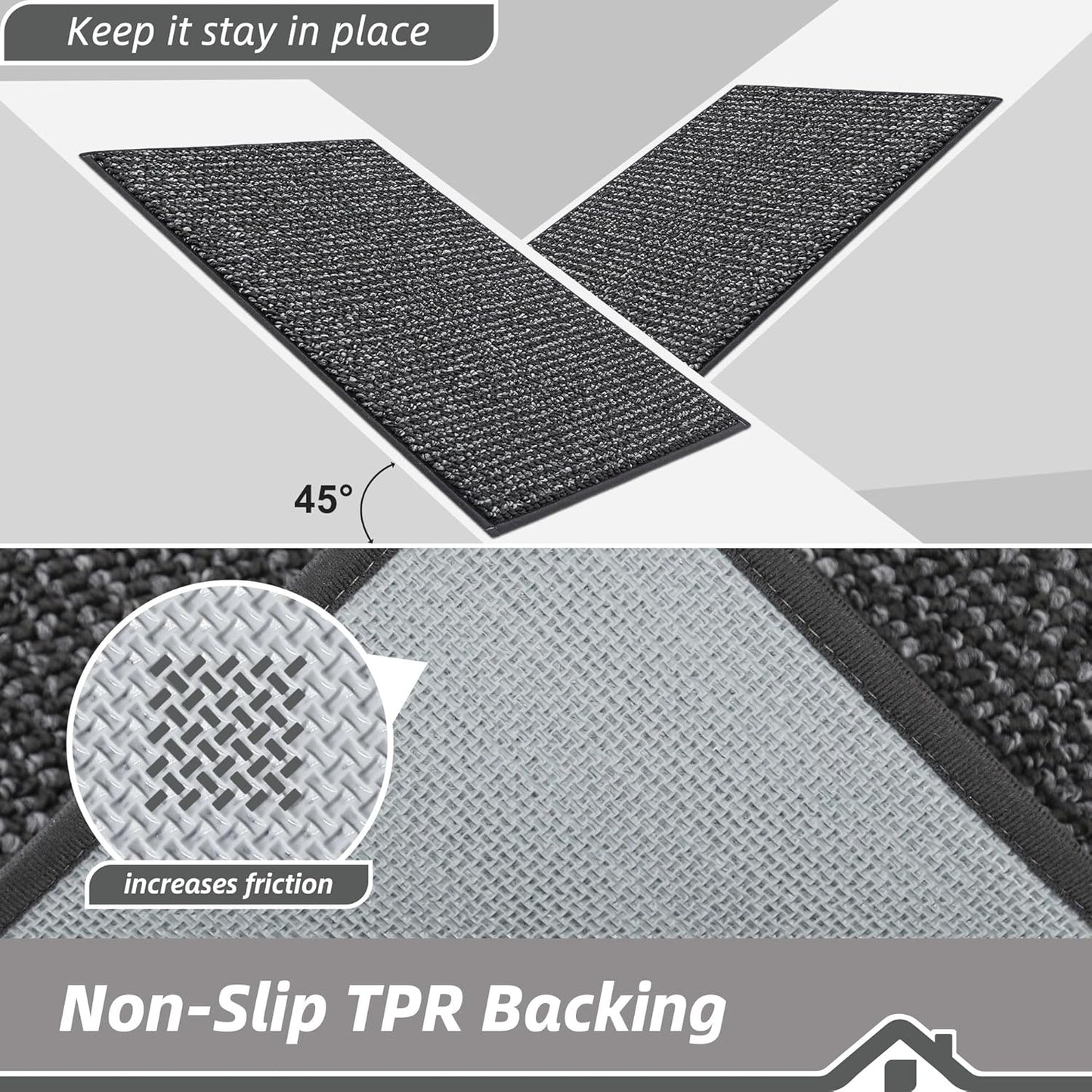 BEQHAUSE Kitchen Rugs 24"x36", Non-Slip Kitchen Mats for Floor, Super Absorbent and Stain Resistant Kitchen Rugs, Machine Washable Rugs for Kitchen, Hallway, Laundry & Sink, Charcoal