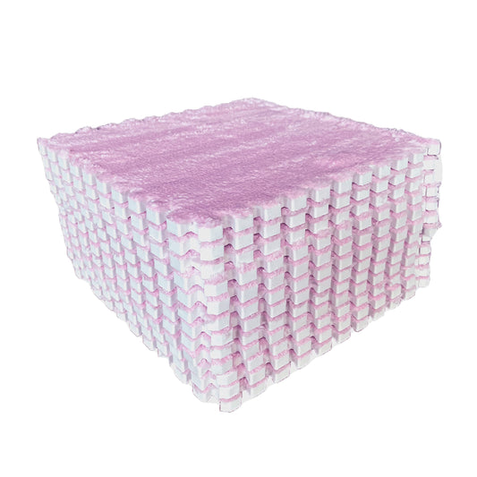 easycustomerlee 12pcs Interlocking Carpet Shaggy Soft EVA Foam Mats Fluffy Rugs Protective Floor Tiles Play Mats for Children Kids Room Home Parlor Bedroom(Pink)