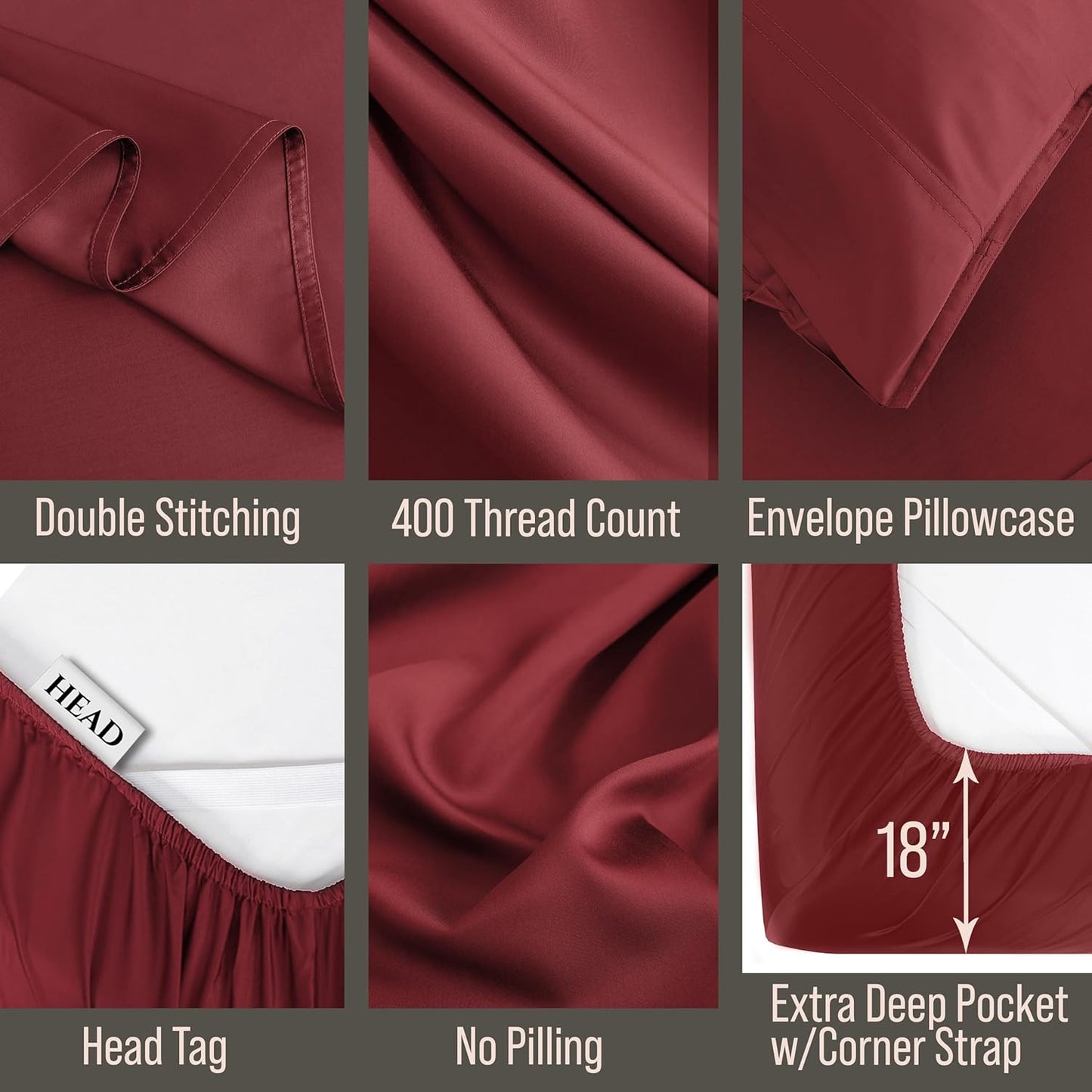 Bella Coterie Luxury Bamboo Viscose Queen Size Sheet Set | 100% Organically Grown | Ultra Soft | Cooling for Hot Sleepers | 18" Deep Pocket [Merlot]