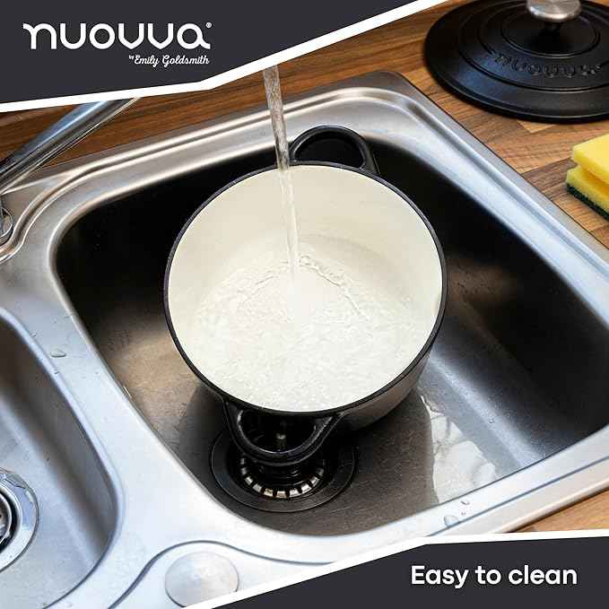 Cast Iron Pot with Lid – Non-Stick Ovenproof Enamelled Casserole Pot, Oven Safe up to 500° F – Sturdy Dutch Oven Cookware – Black, 5-Quart, 24cm – by Nuovva
