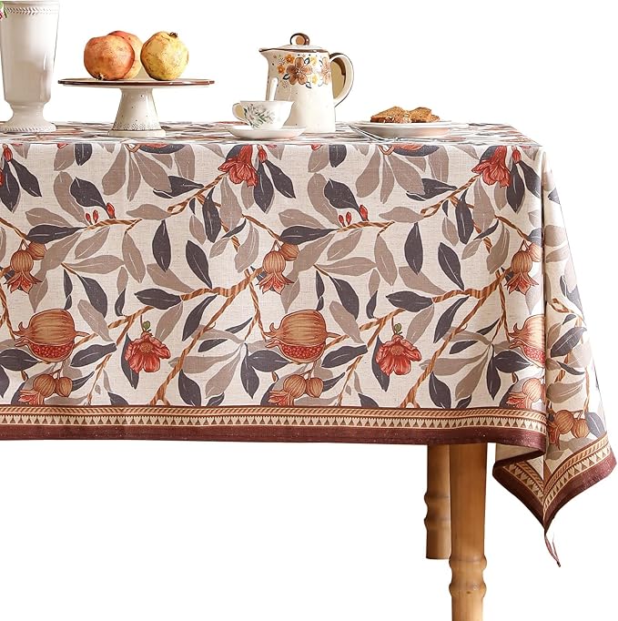 patdrea Designer Vintage Small Rectangle Tablecloth,Linen Pomegranates and Leaves Pattern Tablecloths,Fall Table Cover Cloth Decor for Kitchen Dining Christmas,Thanksgiving,55"x71"-Tehran a