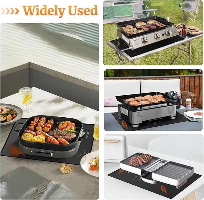 25 x 20 in Heat Resistant Grill Mats for Outdoor Grill to Protect Your Prep Table and Outdoor Grill Table, Fireproof Waterproof Oil-Proof BBQ Mat Grill Table Mat - Reusable Black (0.6mm)