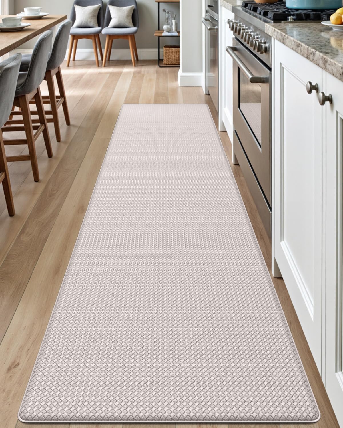 DEXI Kitchen Floor Mats Cushioned Anti Fatigue, 23x86, Large Long Standing Runner Rug Waterproof, Comfort Memory Foam Padded for Front Sink Laundry, Beige White