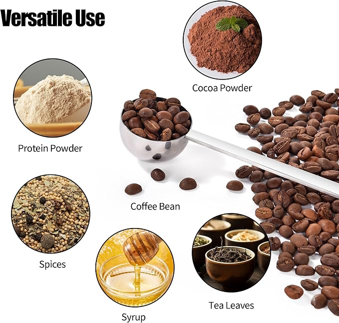 18/8 Stainless Steel Coffee Scoop, Doosu Food-Grade Metal Measuring Spoon with 6.9in Long Handle, Tablespoon Scooper for Coffee Beans, Ground Coffee, Espresso, Protein Powders, Tea, Sugar (2 Tbsp)