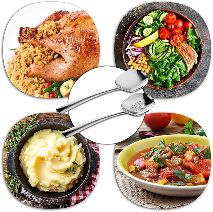 SOLEADER Extra Large Slotted Serving Spoon, 12 Inch Stainless Steel, Slotted Spoons for Cooking, Buffet Silverware, Dishwasher Safe, Pack of 12