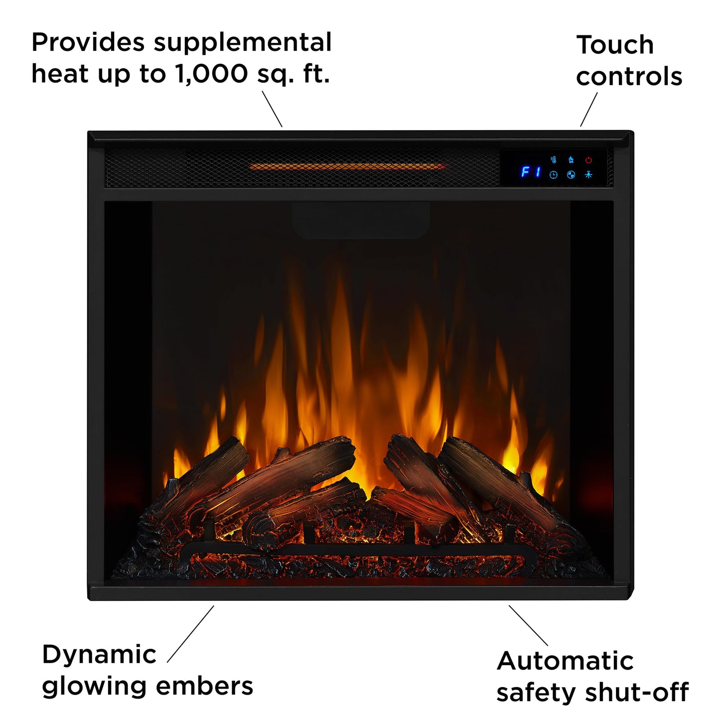 Real Flame Chateau 41” Electric Fireplace with Mantel for Living Room or Bedroom, Replaceable Fireplace Insert Heater, Realistic Log and Flame Effect, Remote Control, Timer