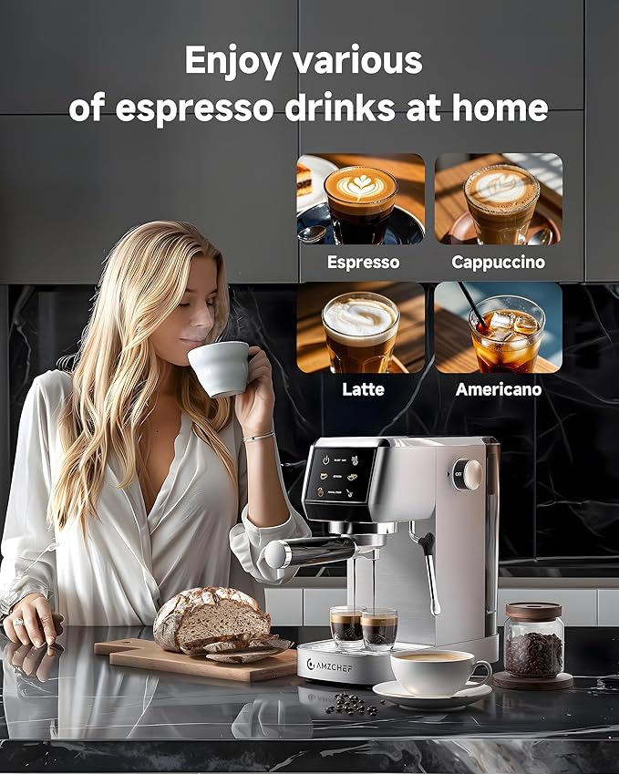 AMZCHEF 51mm Coffee Espresso Machine 20 Bar – Professional Coffee Maker with Milk Frother, Compact Stainless Steel Espresso Maker for Cappuccino, Latte, Mocha, 44oz Water Tank