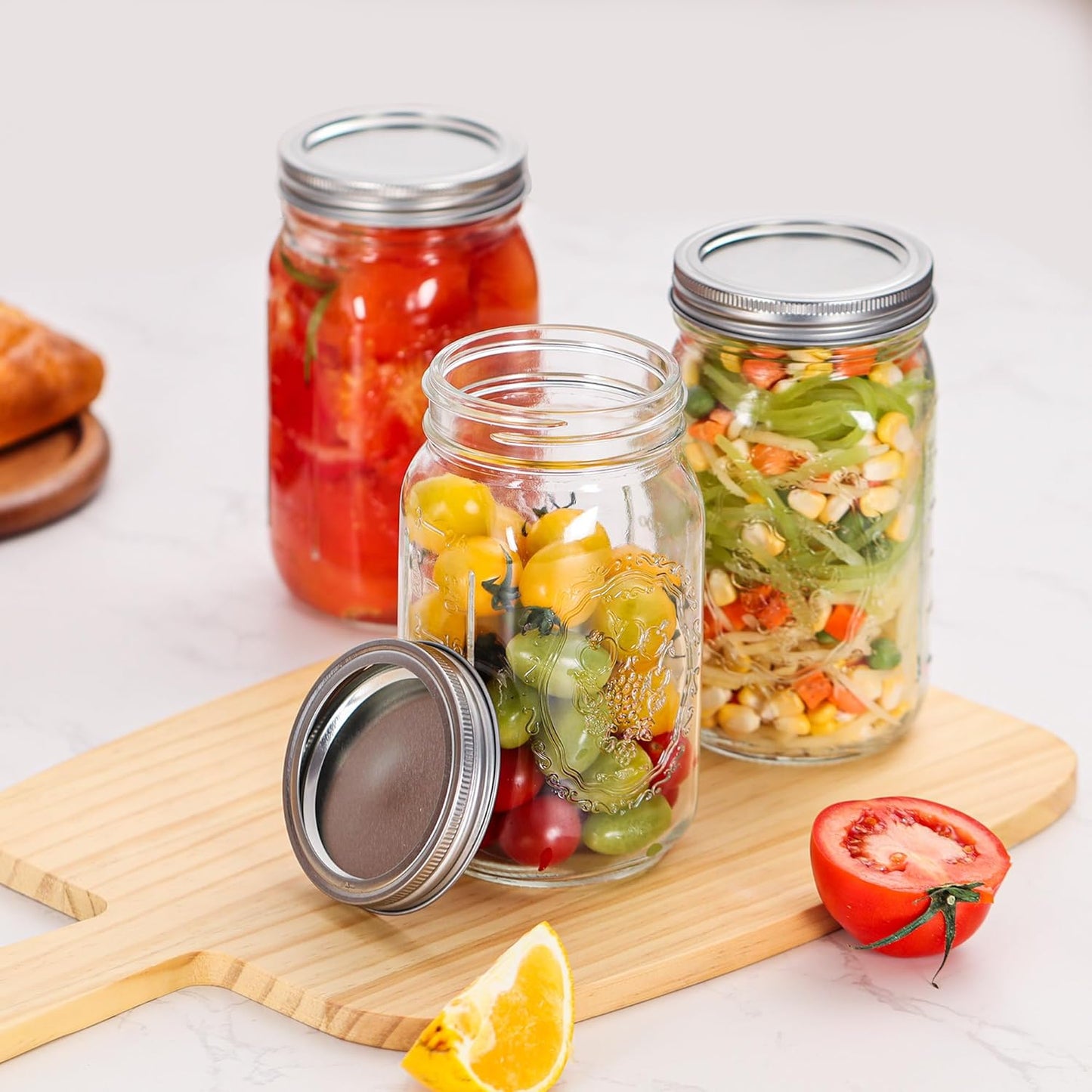 Mason Jars 32 oz Wide Mouth - 12 Pack Quart Glass Mason Jars with Airtight Lids and Bands for Canning, Pickling, Food Storage, Fermenting, Leak Proof, Reusable