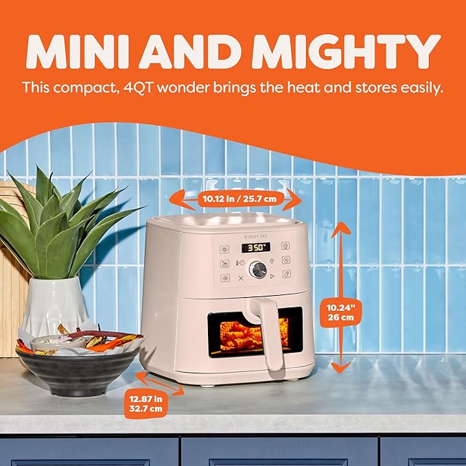 Instant Pot 4Qt VORTEX 6-in-1 Mini Air Fryer, Custom Program Options, Air Fry, Broil, Roast, Dehydrate, Bake, Reheat, Rosewater, 4 Quarts